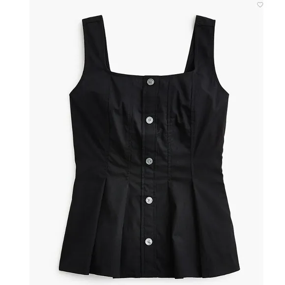 J‎ Crew Top Womens 2 Black Button Up Peplum Sleeveless Square Neck Cotton CK740 - Image 2