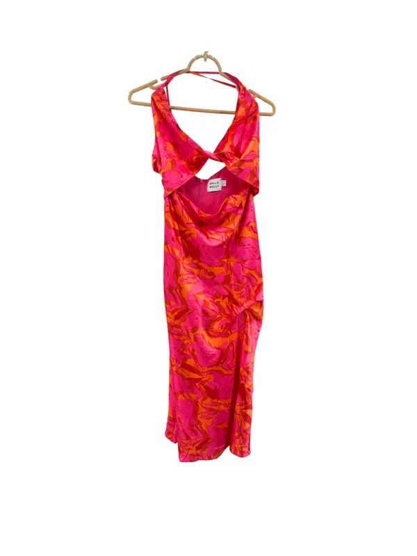 Hello Molly LOVELY CAMELLIA Pink and Orange Floral Midi Dress cutout 6 HOCO - Image 3