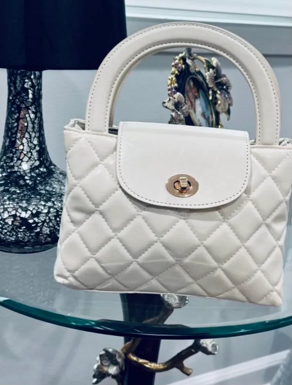 Winter White Quilted Crossbody Faux Leather Bag - Image 7