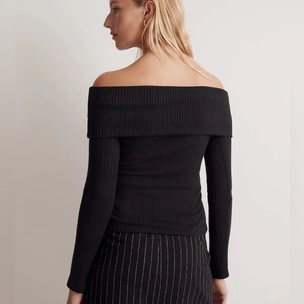 Madewell NWOT Off-Shoulder Long-Sleeve Sweater Top Size XS - Image 5