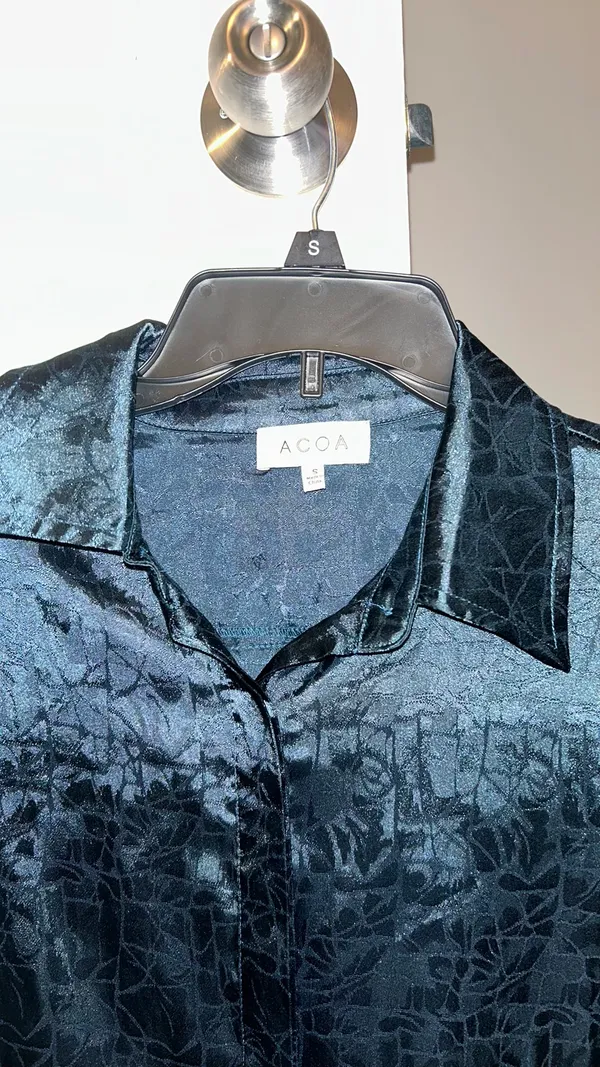 ACOA satin Button Down Women’s Shirt Blue - Image 3