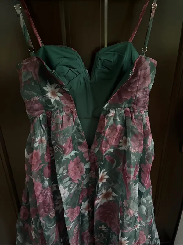 Like New Lulus Cherished Aura Green Floral Organza Bustier Midi Dress Size Small - Image 11