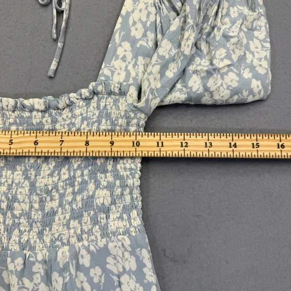 Reformation Light Blue Floral Smocked Square Neck Mini Dress XS - Image 3