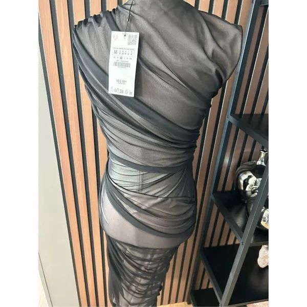 ZARA NWT MIXED TULLE DRESS SIZE MEDIUM LONG DRESS black sexy dress - Image 5
