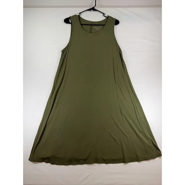 Ava & Viv Olive Green Sleeveless Swing Dress Plus Size 1X Tank Knit Scoop Neck - Image 3