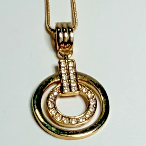 Double‎ Circle Pendant Necklace Drop Earrings Jewelry Set Gold Tone Rhinestone - Image 3
