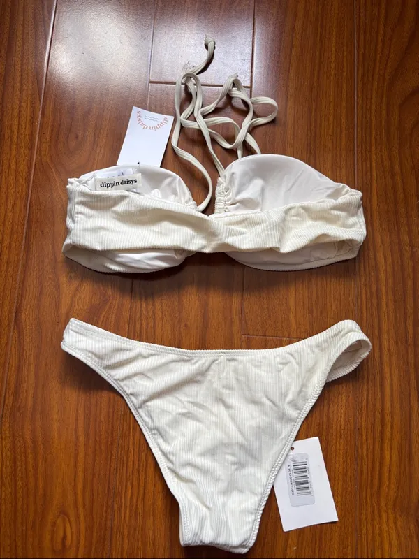 Dippin Daisys 2 Piece Off White Ribbed Swimsuit Nocturnal Bottom and Amalfi Top - Image 4