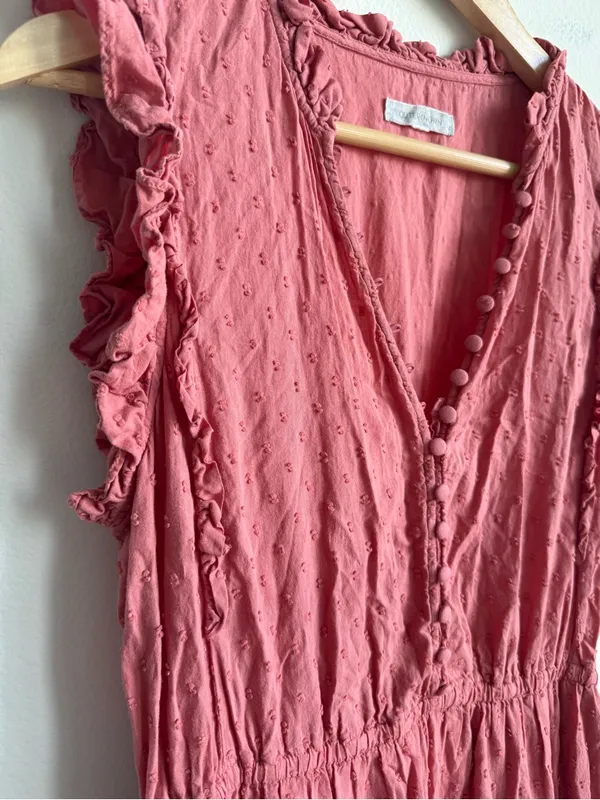 Outerknown Organic Cotton Coral Ruffle Tiered Midi Maxi Dress Medium - Image 8
