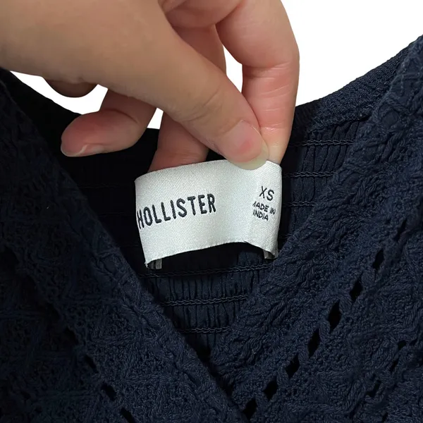Hollister Easy Lace Bust Babydoll Long Sleeve Top XS Navy - Image 3