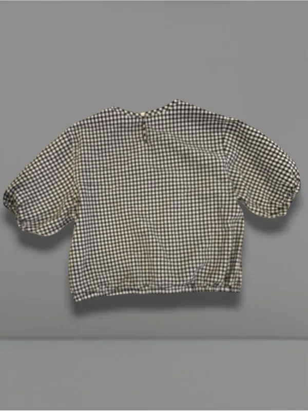 Uniqlo Black White Gingham Checkered Puff Short Sleeve Blouse Top Sz S - Image 6