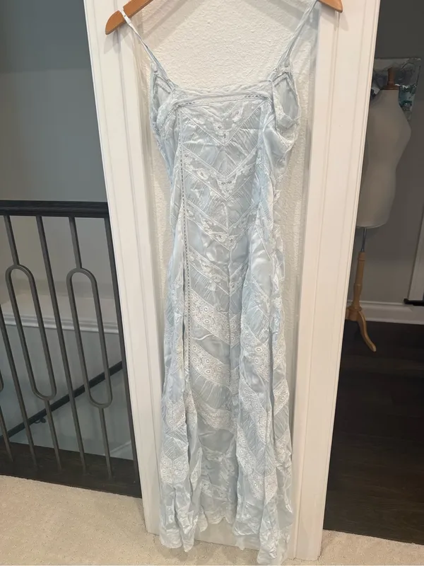 NWT LoveShackFancy Josanne Ice Blue Lace Maxi Slip Dress Size 0 - Image 6