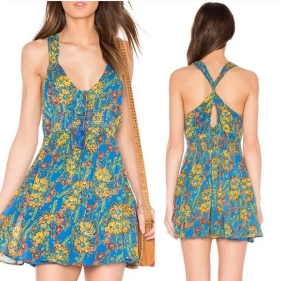 Free People Blue Washed Ashore Mini Dress Strappy Back Size S - Image 2