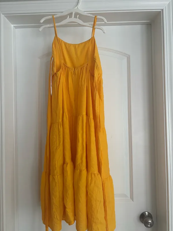 Lulus Golden Yellow Tiered Tie-Back Midi Dress - Image 4