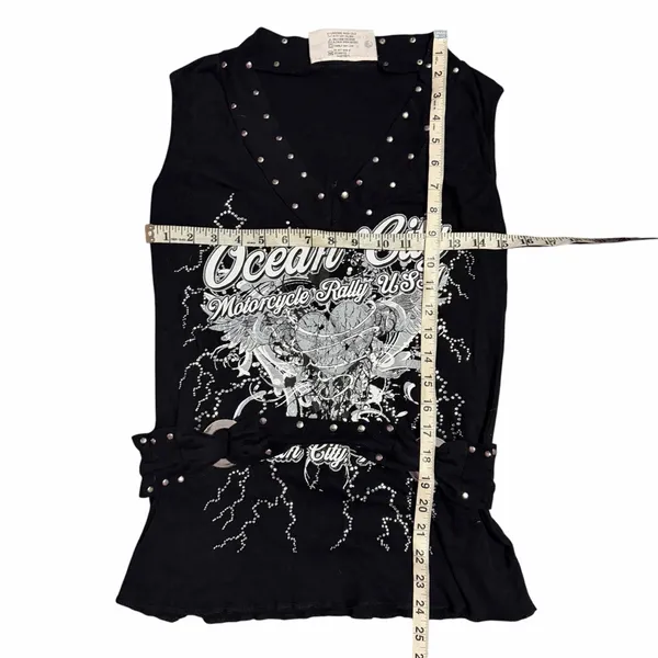 Y2K Studded Biker Graphic Tank Ocean City Motorcycle Rally Top Medium Bikercore - Image 4