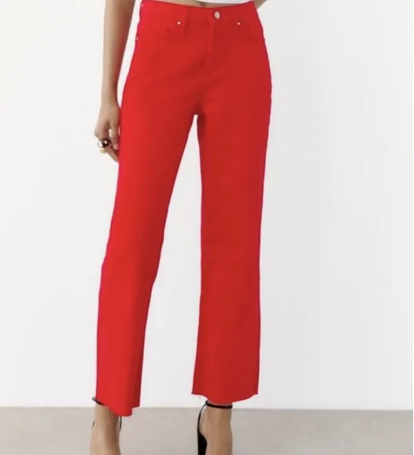 Zara Red Mid Rise Straight Denim Jeans - Image 5