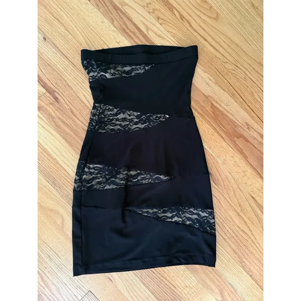 B Smart Vintage‎ Y2K Black and Tan Lace Mini Dress 7/8 Small Indie Sleeze Boho - Image 3