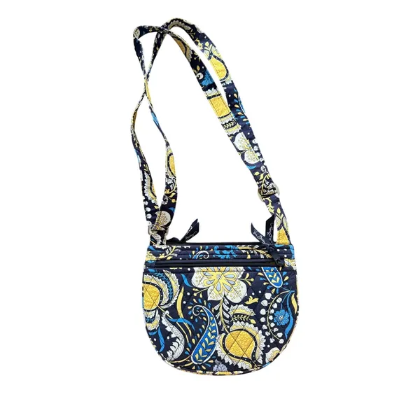 Vera Bradley Retired Ellie Blue & Yellow Floral Paisley Round Crossbody Purse - Image 3