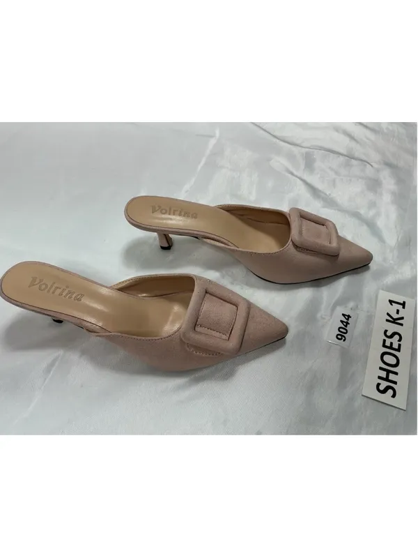 Womans Excellent Volrina Slip On Mules 9 Pink Kitten Heel Buckle Accent - Image 2