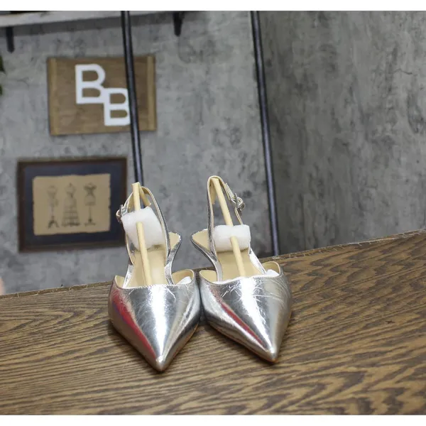 Michael Michael Kors Womens Shiny Luna Kitten Sling Pumps Silver Gray 6.5M - Image 3