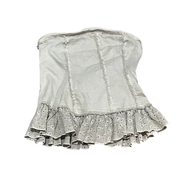 Kimchi Blue Strapless Corset Tube Top Womens M Light Wash Blue Eyelet - Image 4