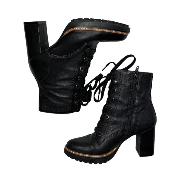 Naturalizer Callie Black Leather Lace Up Block Heel Boots 6.5 - Image 3