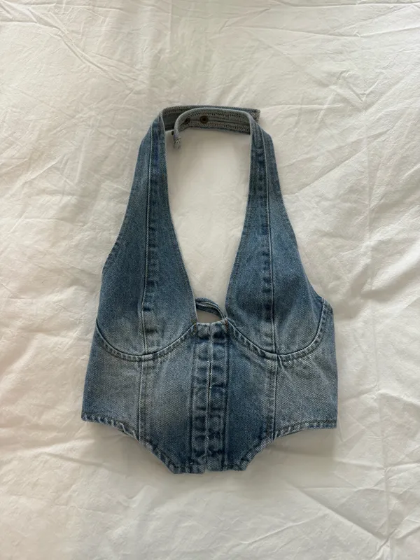 Edikted Denim Corset Top - Image 2