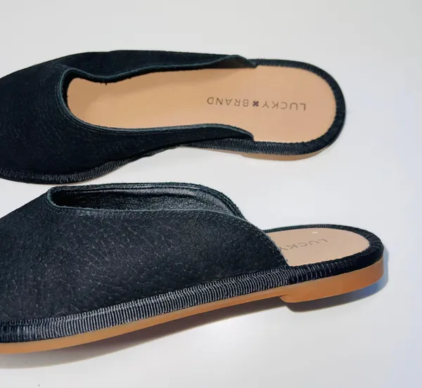 Lucky Brand Arvy Nib Black Embossed Slip-on Mules - Image 6