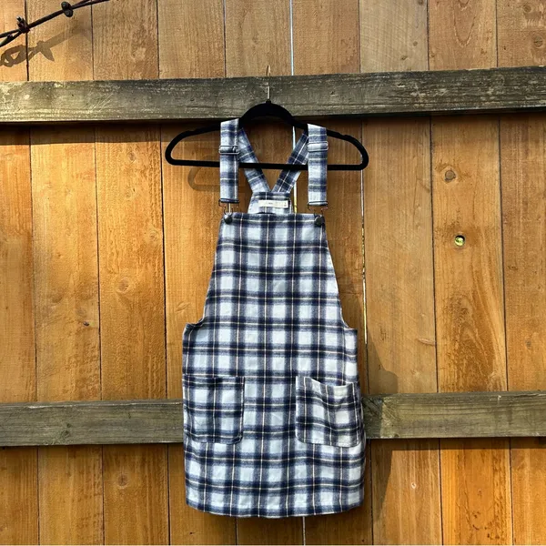 Cindy Plaid Shift Dress size small fall autumn blue‎ overalls size small - Image 2