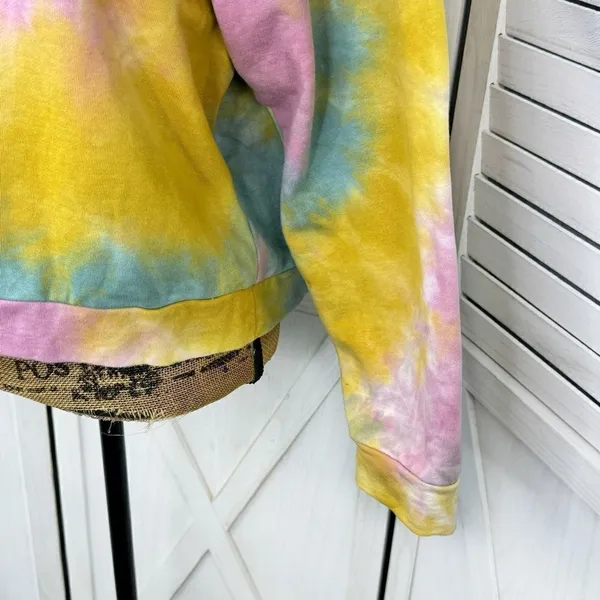 Paper‎ Crane Tie Dye Cropped Sweatshirt Pink Yellow Teal Large Boho Hippie - Image 6