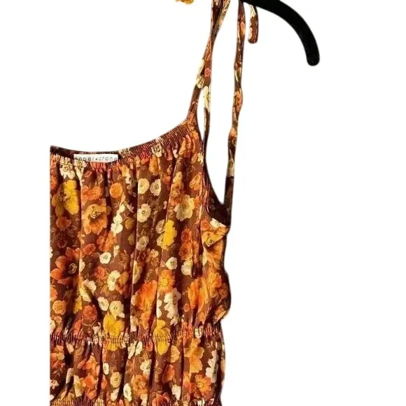 Floral Tie-Shoulder Tank Top in Autumn Brown Tones with Peplum Detail‎ - Image 3