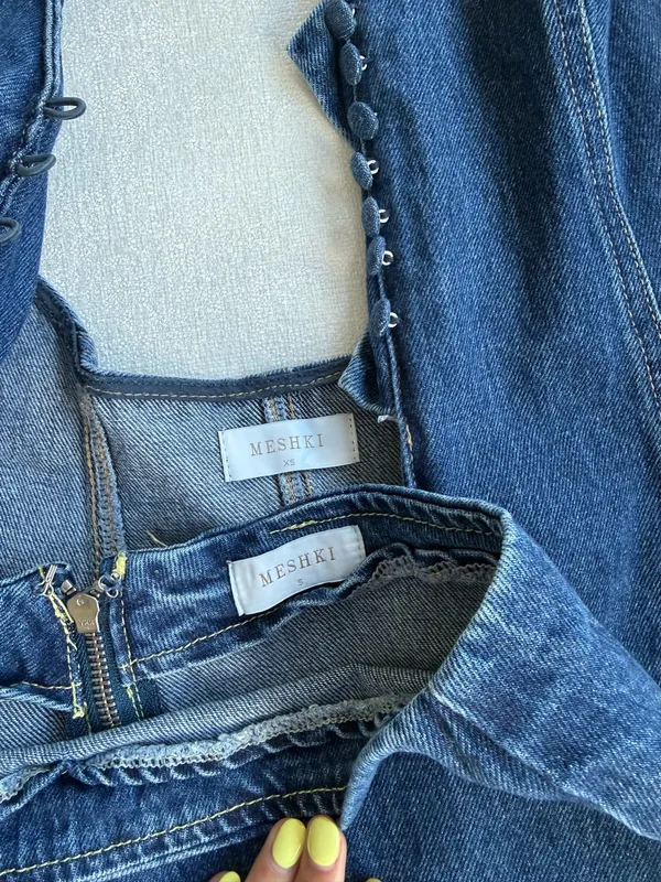 Meshki Dark Blue Denim Skirt Set - Image 3