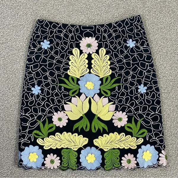 Anthropologie Snak Embroidered Floral‎ A Line Skirt Blue Multi 4 Cottagecore - Image 13