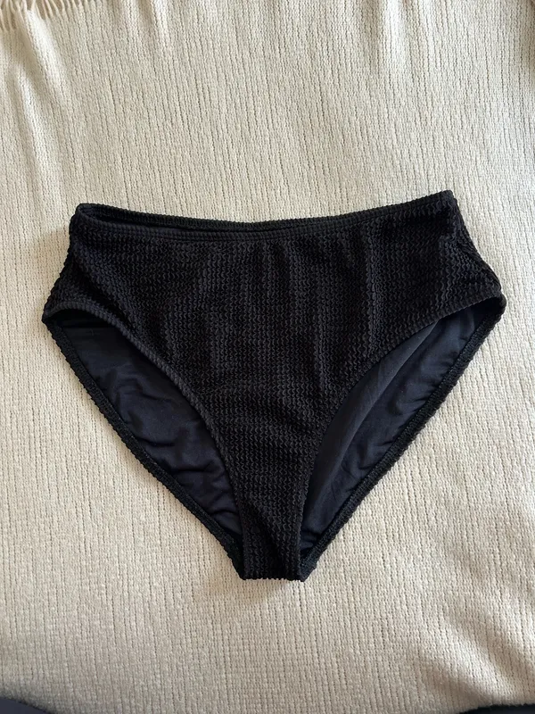 Black Ribbed One Shoulder Bikini Set Size M - Image 4