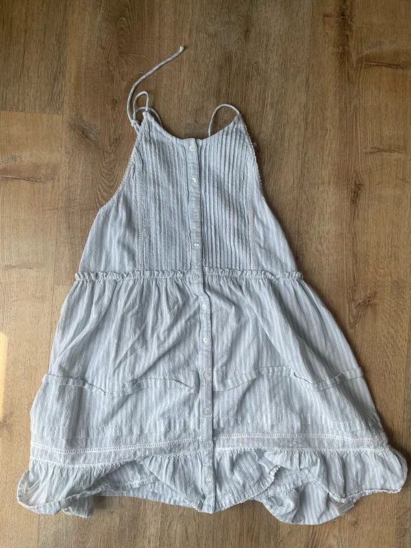Free People desert Blue Striped Ruffle Mini Dress Cotton Summer beach M - Image 3