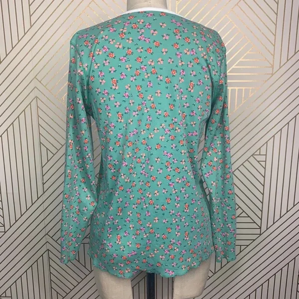 Anthropologie Roberta Roller Rabbit Blooms Pajama Top Tee Henley Floral Green Size US Small‎ - Image 8
