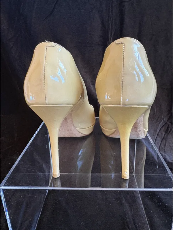 Jimmy Choo Nude Patent Leather Peep Toe High Heel Pumps Size 39 - Image 3