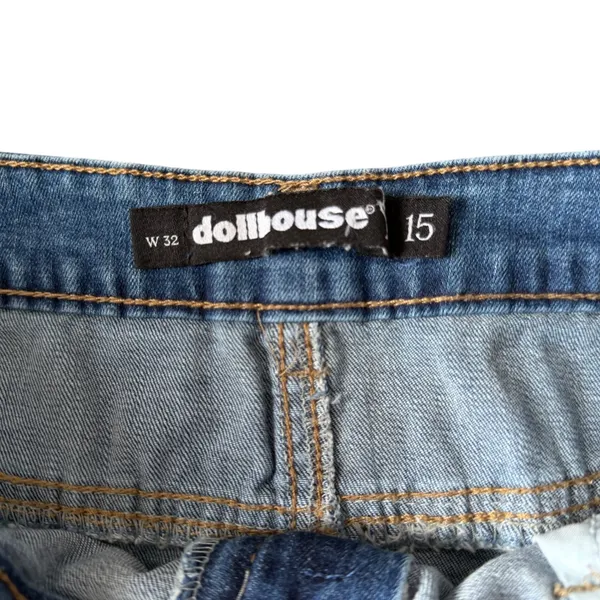 Dollhouse Denim‎ Mini Skirt with Plaid Inserts Frayed Hem Women's Size 15 - Image 4