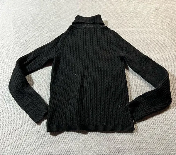Ralph Lauren Women's Black Cable Knit Turtleneck Sweater Logo Embroidery - Image 4