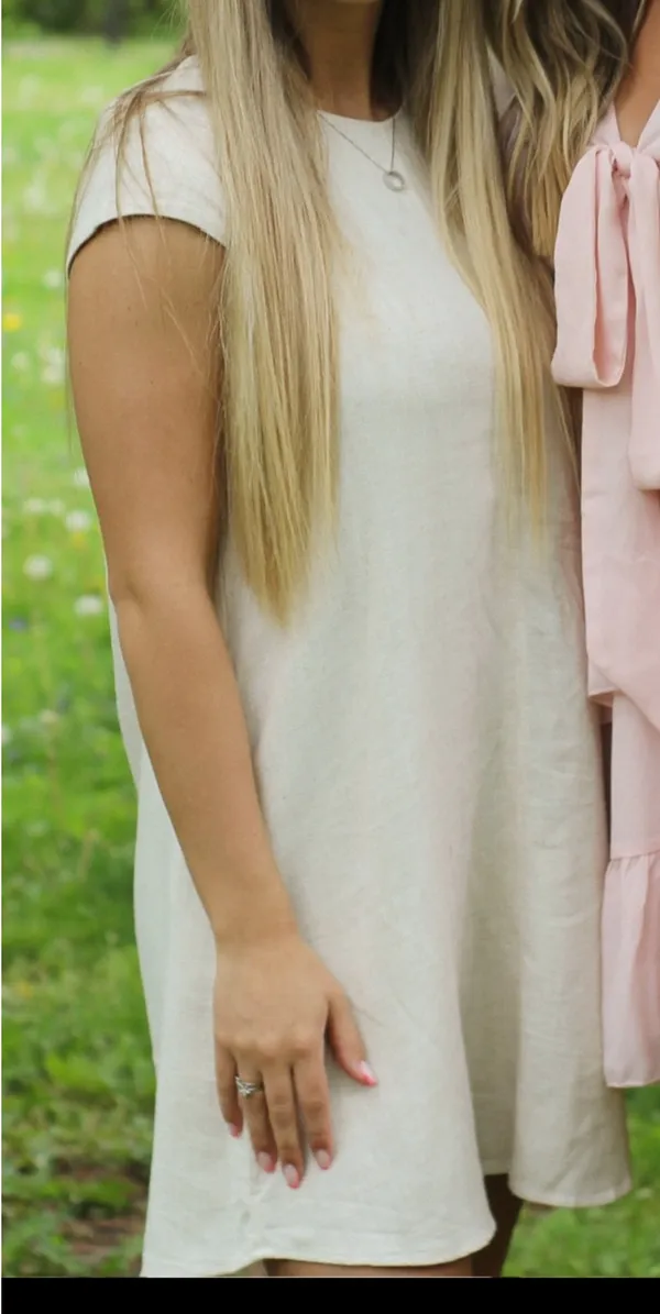 Cream Linen Dress Tan - Image 2