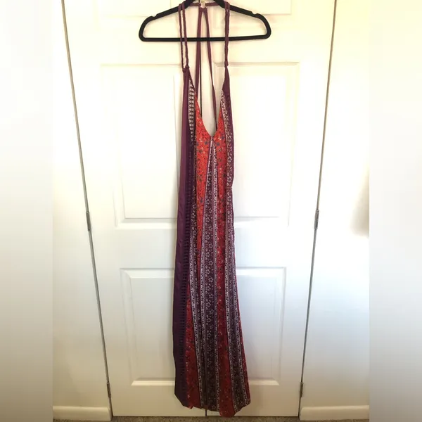 Intimately Free People Bohemian Nights Maxi Slip Dress in fiery red combo Size M - Image 4