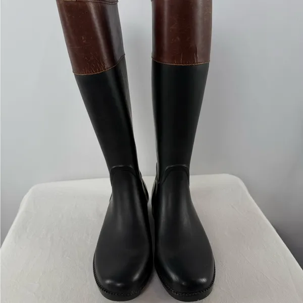 Tory Burch Leather Rubber Diana Equestrian Riding Boots in‎ Black Brown Size 8 - Image 4