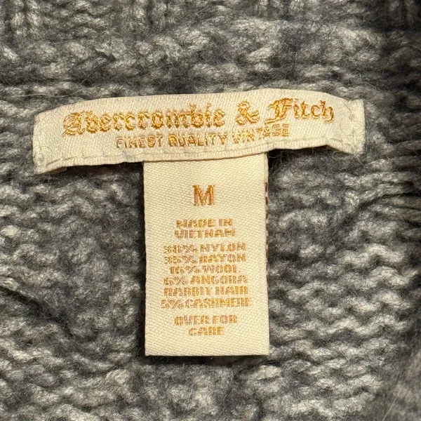 Abercrombie Sweater Wool Angora Cable Knit Turtleneck Y2K Preppy Gray Medium - Image 3