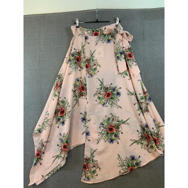 Topshop Floral NWT Maxi Skirt Womens 10 Pink NEW Tall Handkerchief HemTie Waist - Image 2