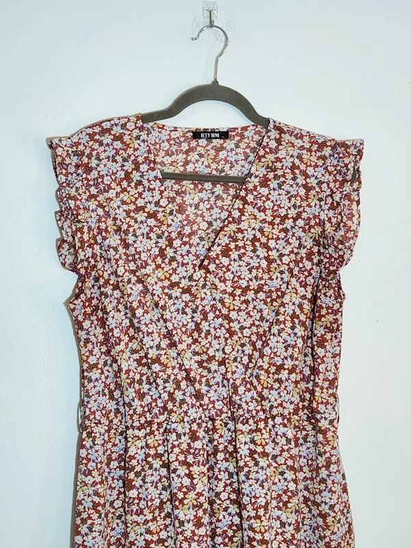 BTFBM Rose Pink Floral High Low Midi Dress Size XL Wedding Guest Dress - Image 3
