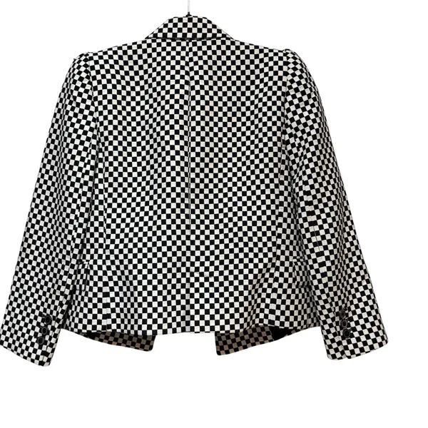 Zara Woman Black White Checkered Cropped Double Breasted Blazer XS - Image 3