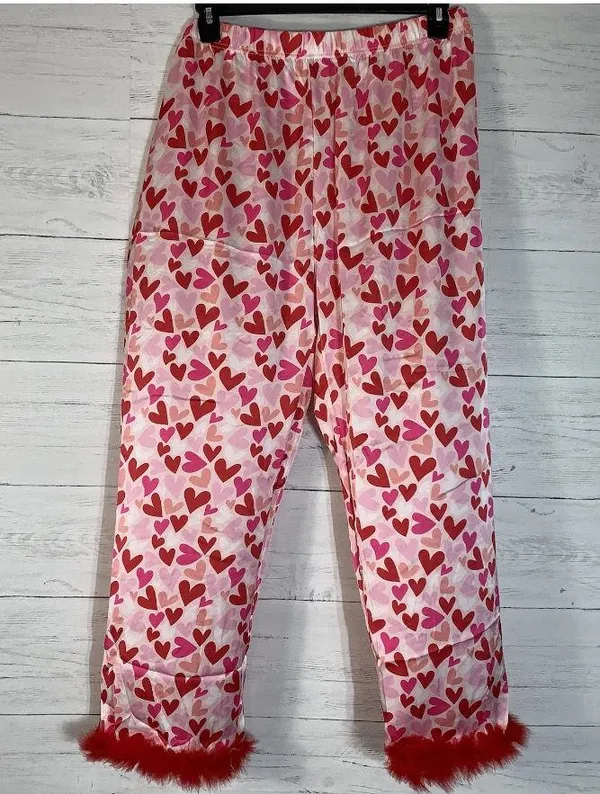 Simply Southern Red and Pink Heart Satin Pajamas size XL - Image 4
