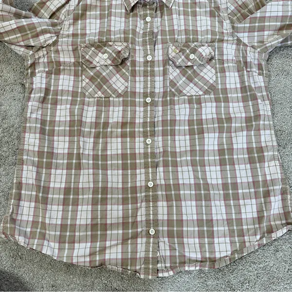 Carhartt Women’s Roll Tab 3/4 Sleeve Button Up Shirt Top Plain in Light Brown XL - Image 3