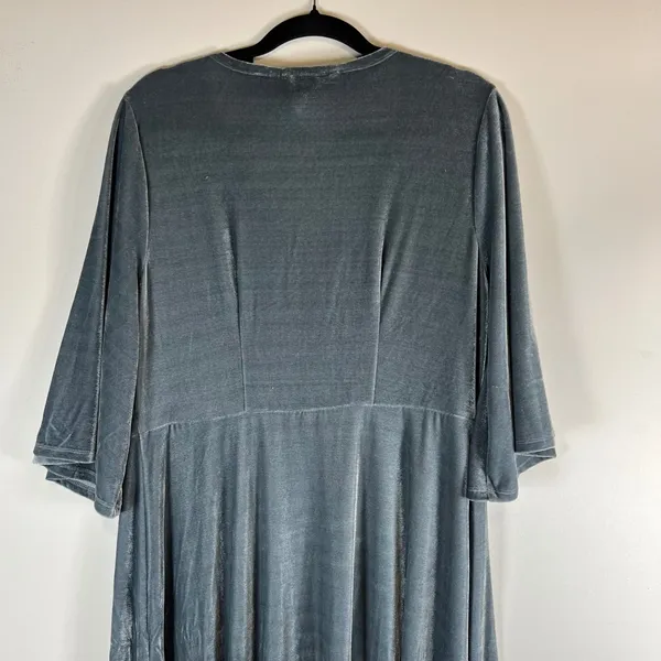 Soft Surroundings Velvet‎ Wrap Maxi Dress Slate Blue Bell Sleeve Size L boho - Image 7