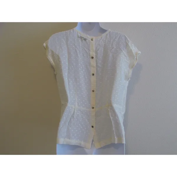 Madewell‎ Silk Blouse S Cream Swiss Dot Pleated Snap Button Back 06675 FA13 - Image 3