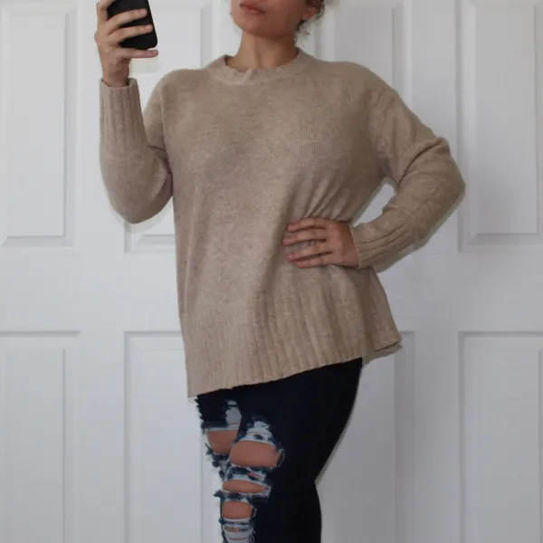 Zara | Beige Soft Crew Neck Knit Sweater - Image 5